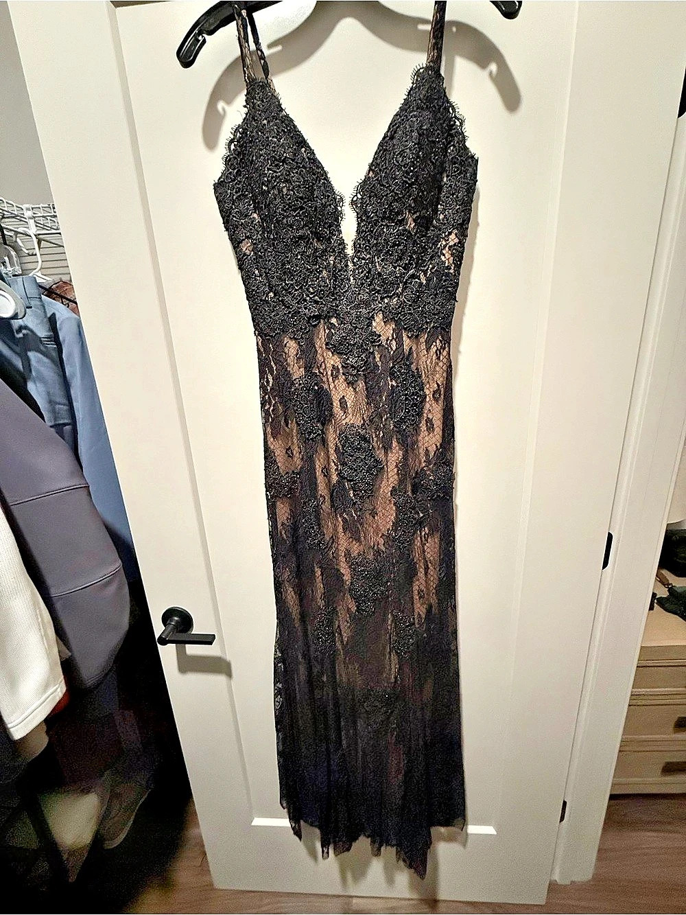 JVN Black Lace Floral Maxi Dress Size 8 Like New